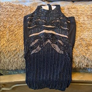 bebe Black Beaded Mesh Party Top